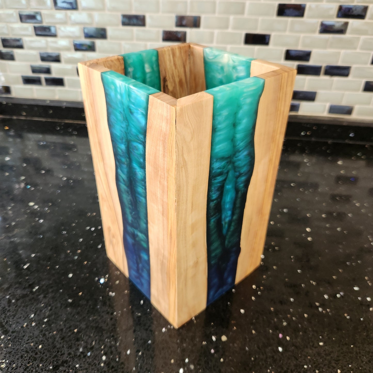 Resin and Olive Wood Utensil Holder