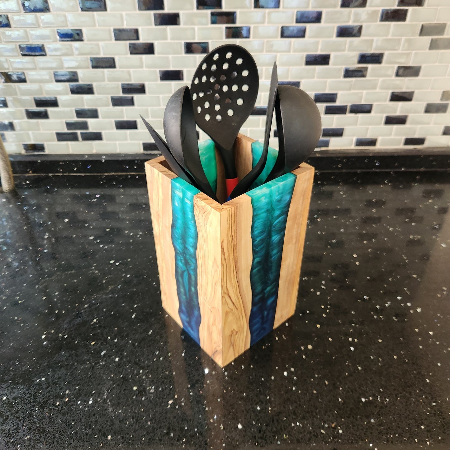 Resin and Olive Wood Utensil Holder