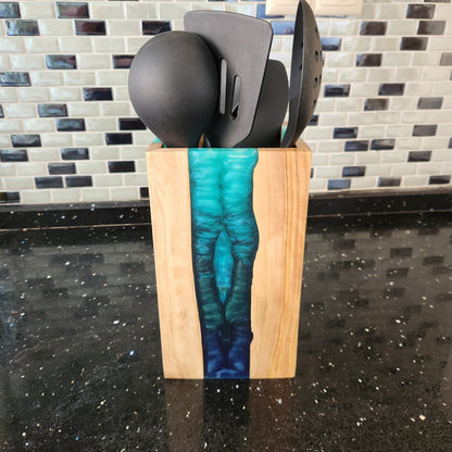 Resin and Olive Wood Utensil Holder
