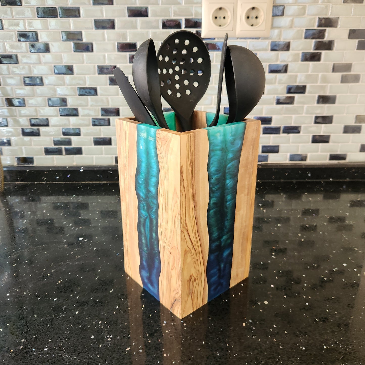 Resin and Olive Wood Utensil Holder