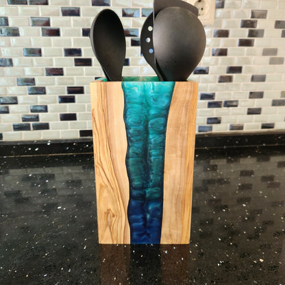 Resin and Olive Wood Utensil Holder