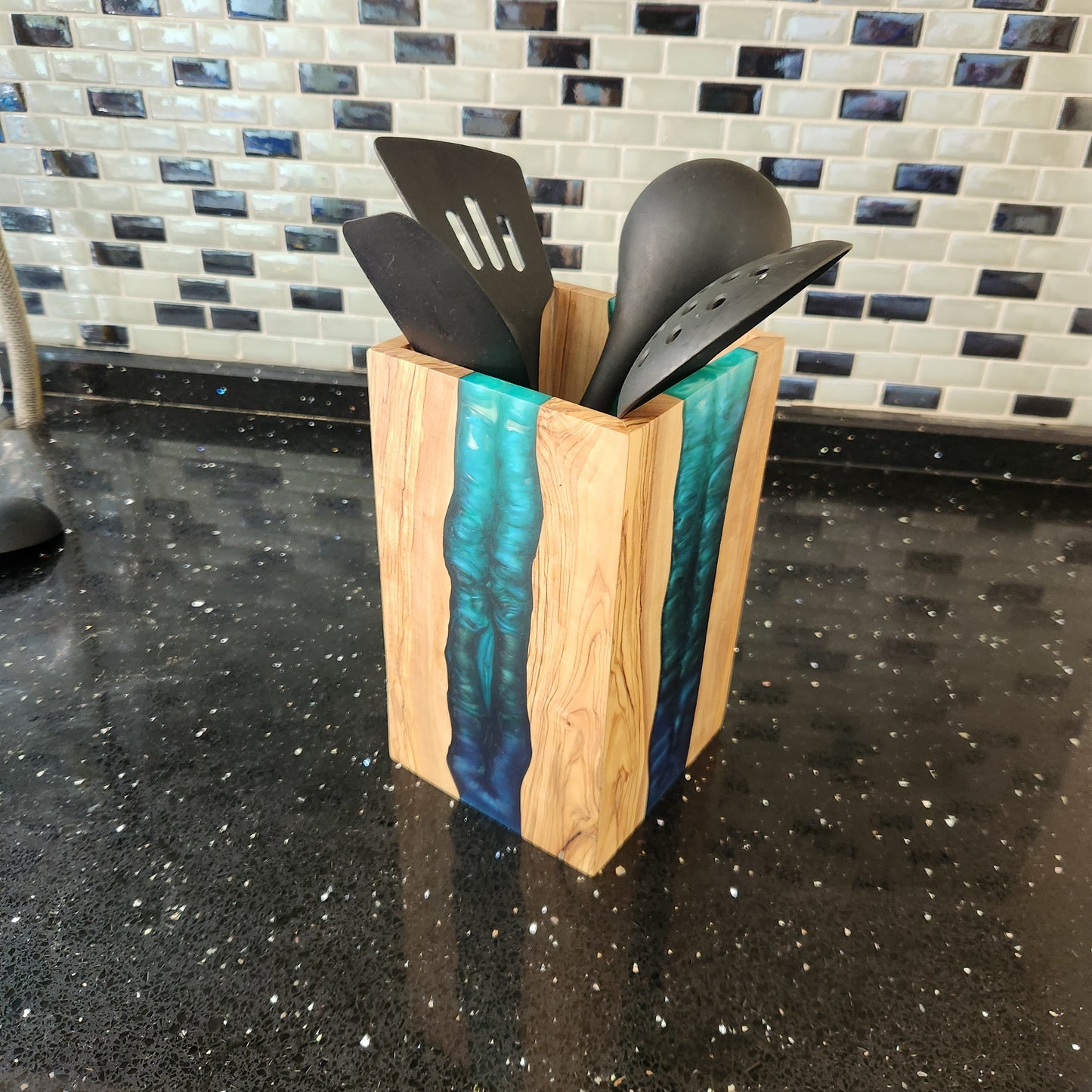 Resin and Olive Wood Utensil Holder
